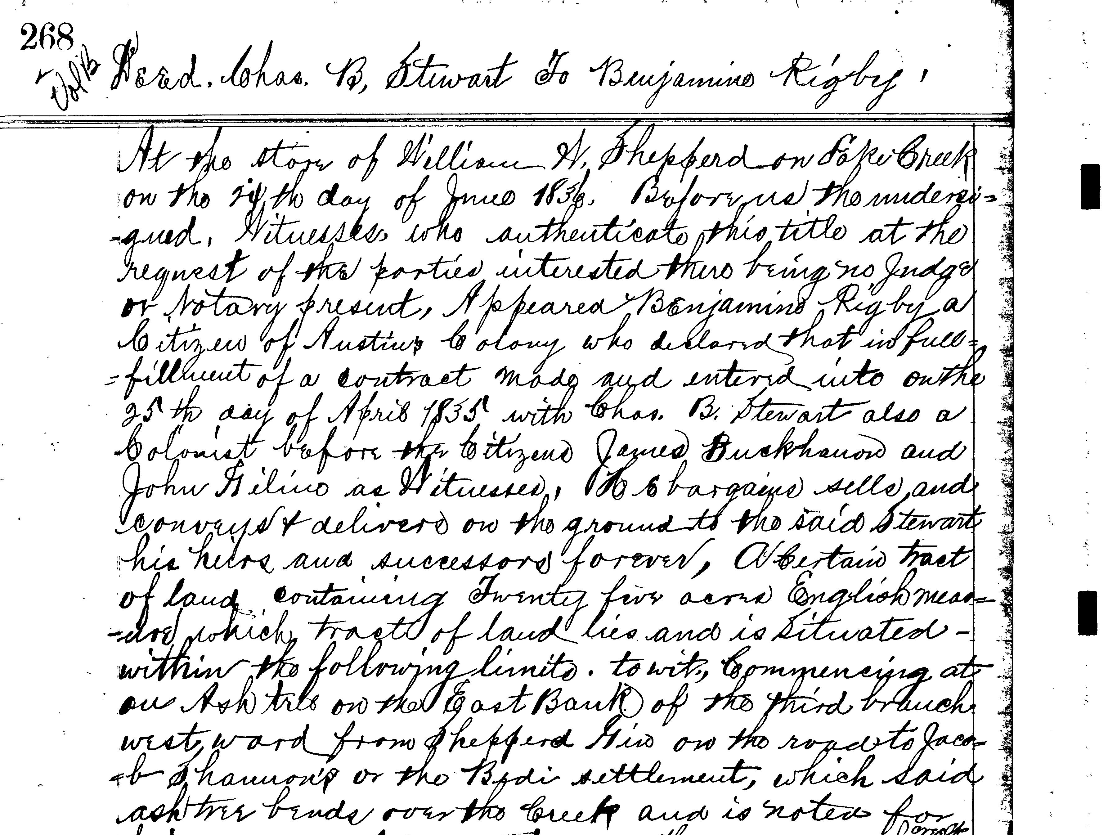 Montgomery County Clerk, Deed Book B, page 268 Montgomery County Clerk, Deed Book B, page 268